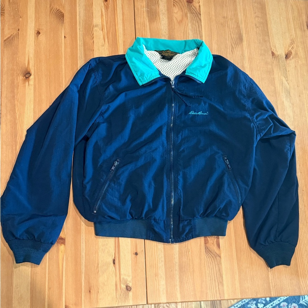 Eddie Bauer Blue Windbreaker with Teal Collar